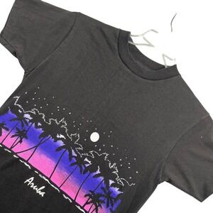 Vintage Singe Stich T-Shirt Mens Medium Black Aruba Palm Tree Sunset 50/50 USA
